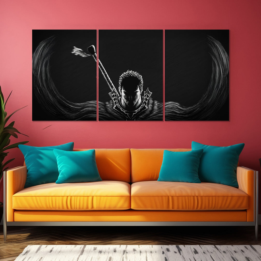 Berserk Guts (Black & White) | Split Wall Poster | Dark Anime Canvas Art
