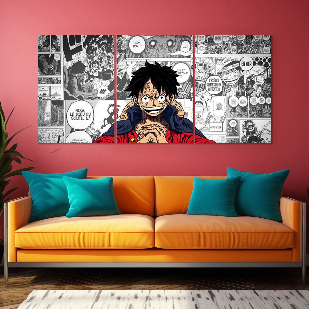 One Piece | Monkey D. Luffy | Nika Manga Split Wall Poster | Color & Black-White Anime Canvas
