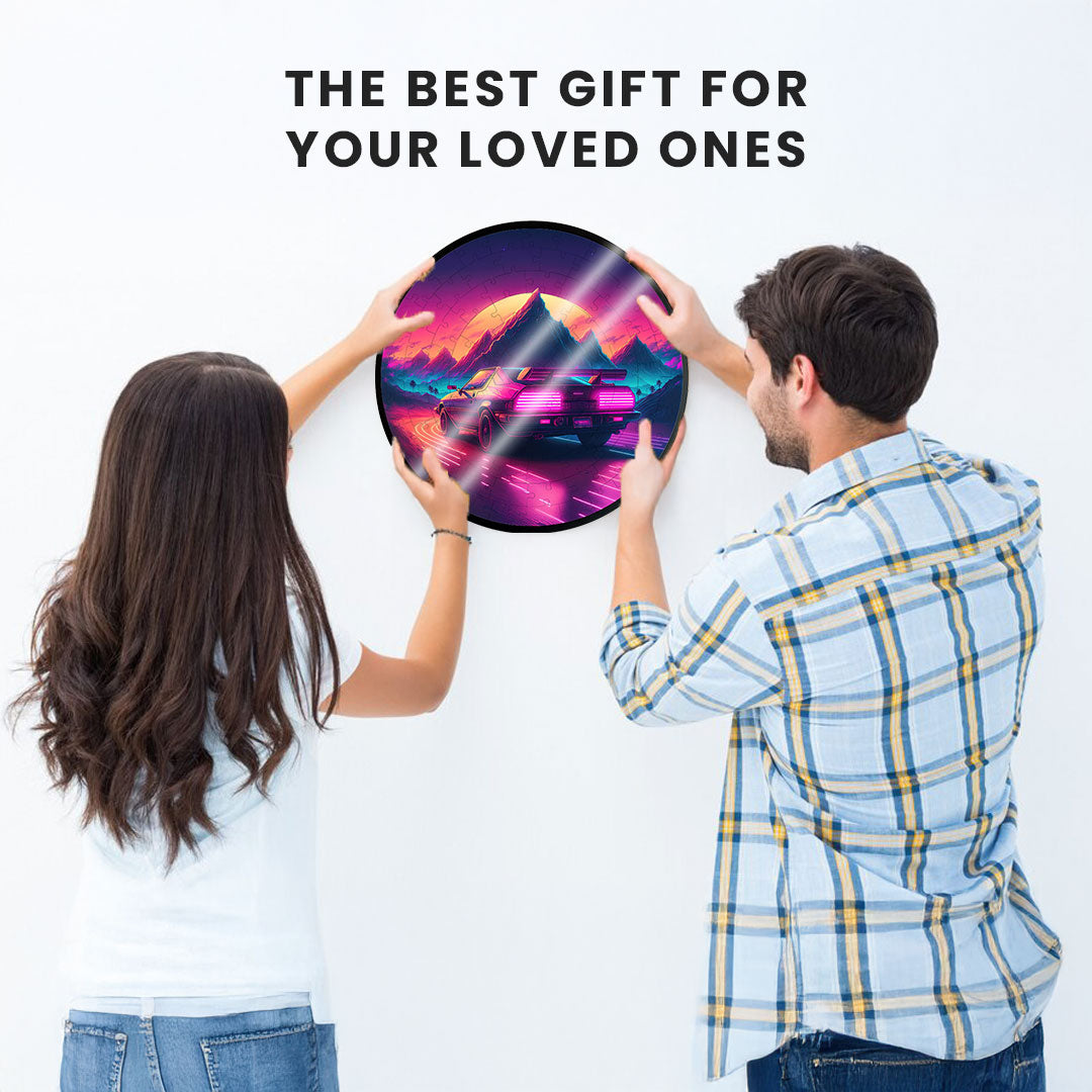 Jurojin Junction Circular Frame Jigsaw Puzzle for Couples  | Neon Car Puzzles | 160 Piece Circular Jigsaw Puzzle for Adults & Kids above 15+ Years | Puzzle Games for Car Lovers