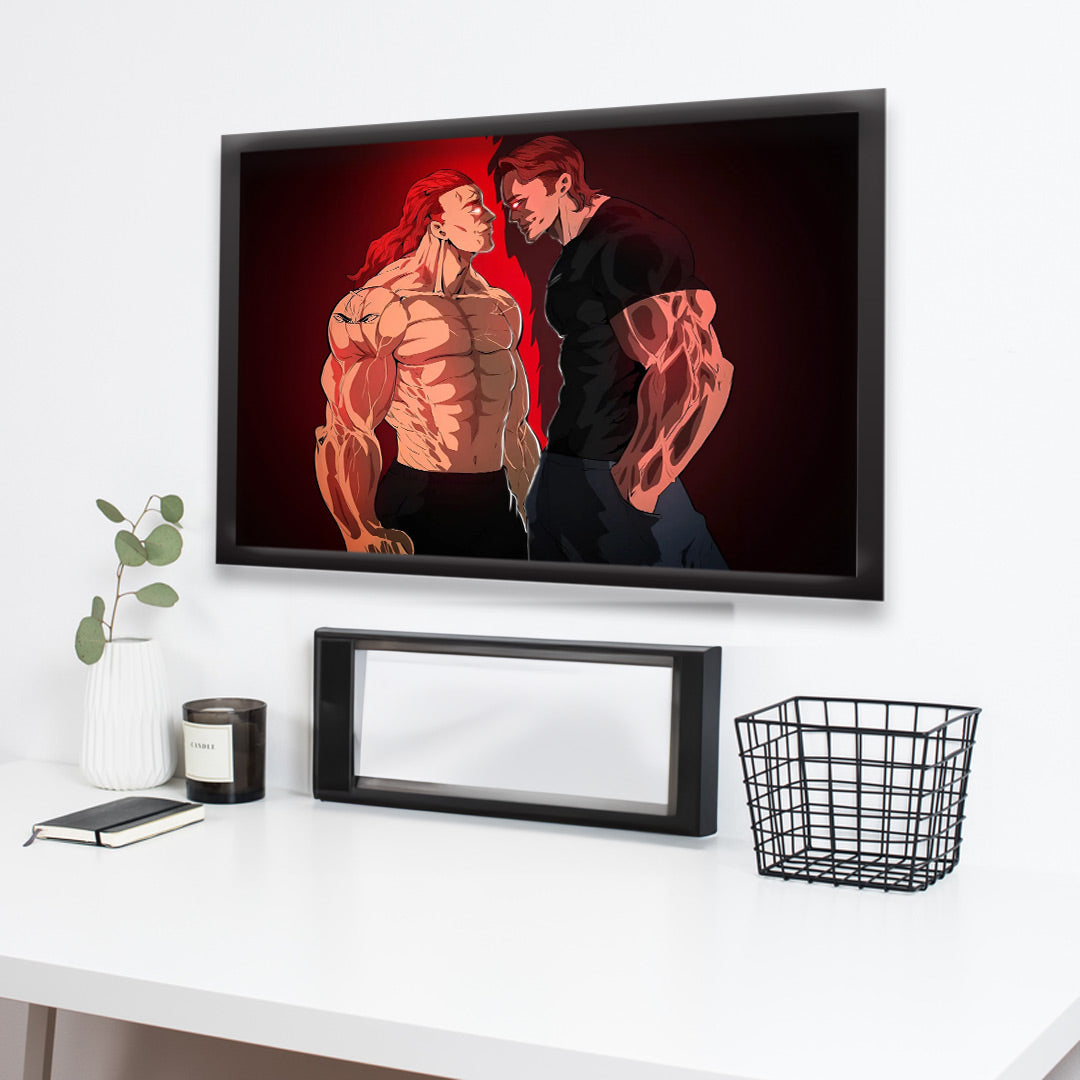 Yujiro and Baki Hanma Face-Off Poster| Dekorama Framed Wall Art | Anime Wall Frames & Posters