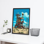 canvas wall art – futuristic with colorful buildings | Aesthetic Anime Scenery Wall Art Digital Reprint Painting  (With Frame)