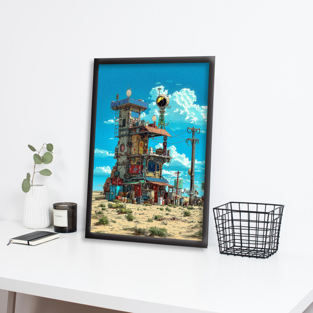 canvas wall art – futuristic with colorful buildings | Aesthetic Anime Scenery Wall Art Digital Reprint Painting  (With Frame)