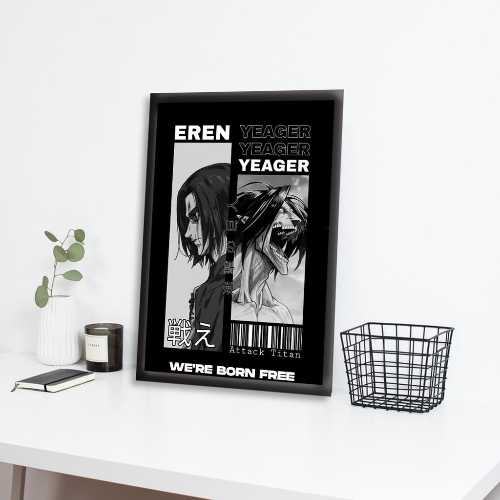 Eren Yeager X Titan | Attack On Titan Framed Poster | Anime Framed Posters - Matt Black Frame ( Black Framed, Eren Titan Art)