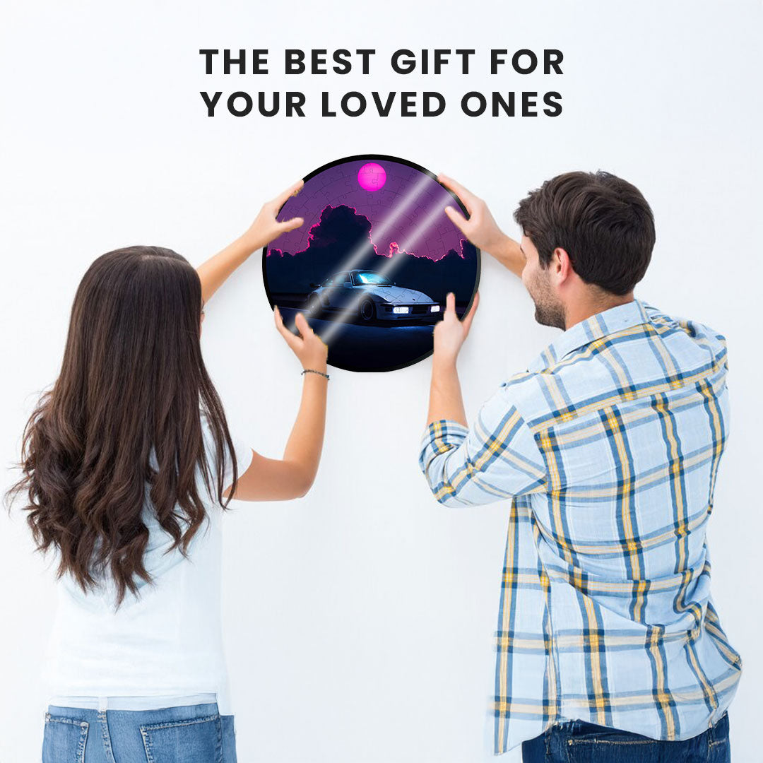 Jurojin Junction Circular Frame Jigsaw Puzzle for Couples  | Neon Car Puzzles | 160 Piece Circular Jigsaw Puzzle for Adults & Kids above 15+ Years | Puzzle Games for Car Lovers