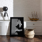 Abstract Female | Silhouette with Striped Light Poster– Black & White| Sketch Line Painting | Simple Abstract Art