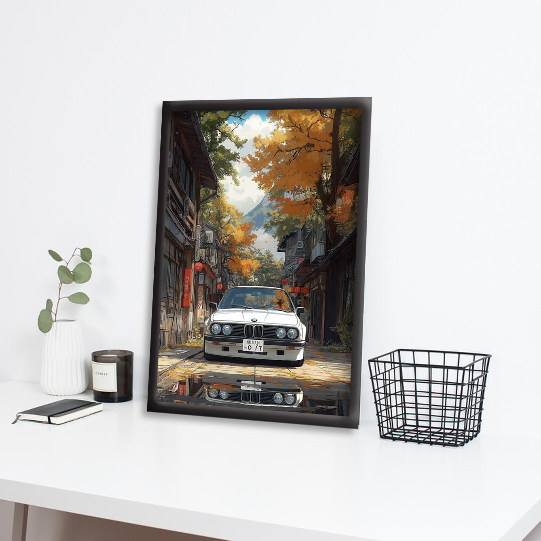 Beamer E30 | Retro Supercar Framed Poster | Vintage car Framed Posters - Matt Black Frame (Black Framed, E30)