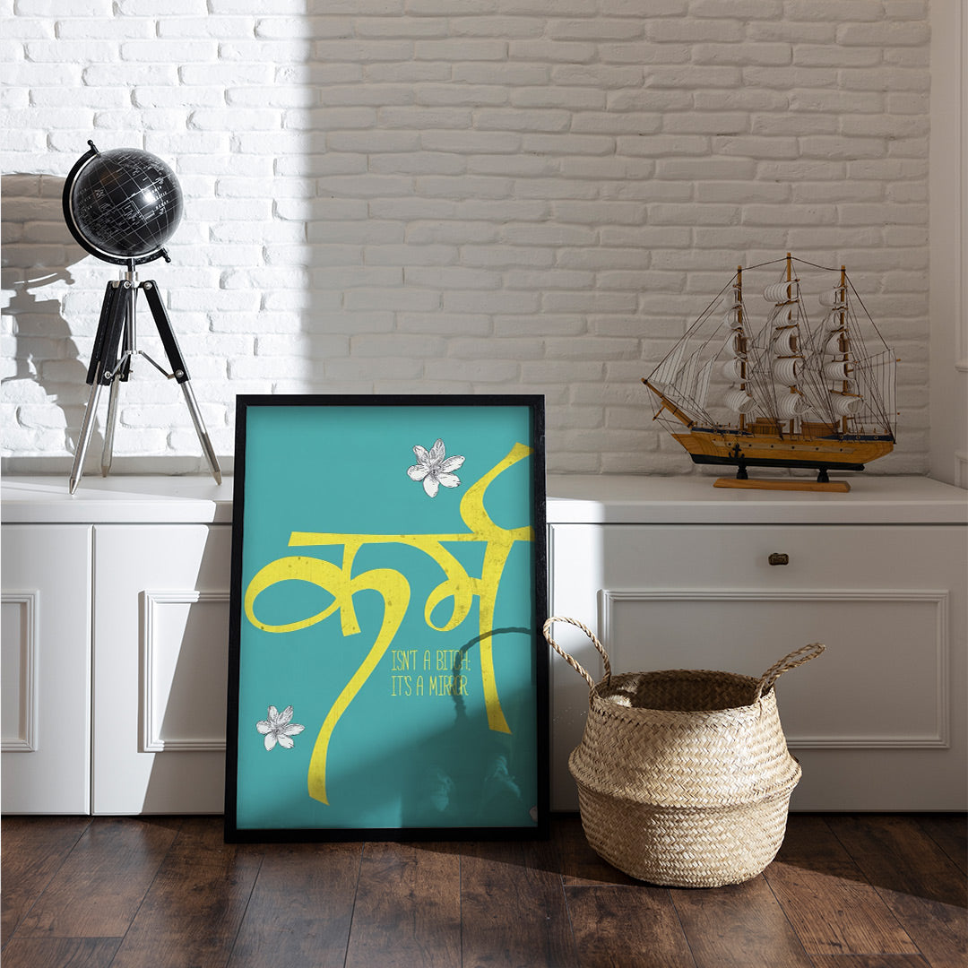 Karam Quote Art | Quote Wall posters | Black Framed poster