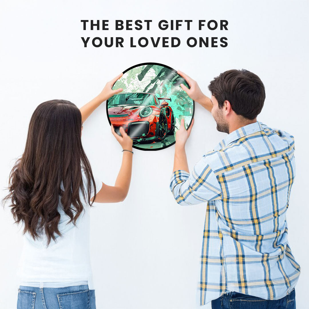 Jurojin Junction Circular Frame Jigsaw Puzzle for Couples  | Porsche Puzzles | 160 Piece Circular Jigsaw Puzzle for Adults & Kids above 15+ Years | Puzzle Games for Car Lovers