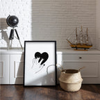 Love in Hand | Black Heart Hand Art – Modern Emotional Wall Poster