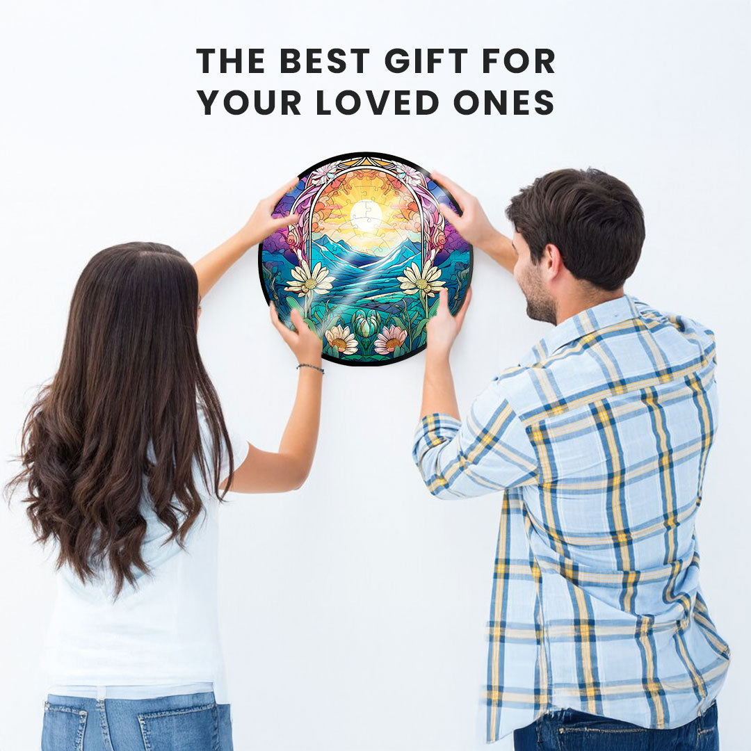 Jurojin Junction Circular Frame Jigsaw Puzzle for Couples  | “Mountain Bloom Sunrise” – 160-Piece Framable Circular Jigsaw Puzzle for Adults & Kids above 15+ Years | Puzzle Games for Couples