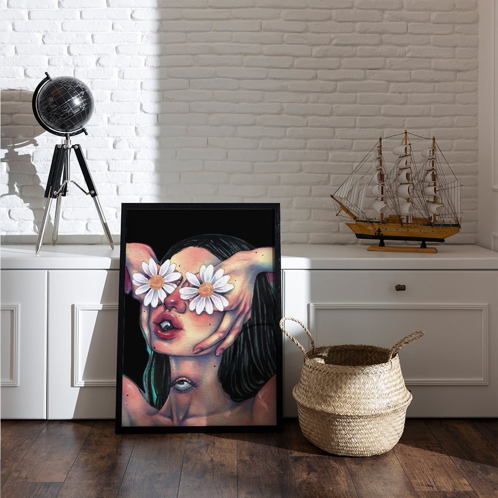 Floral Eyes & Inner Sight – Modern Psychedelic Art Print | Simple Abstract Art