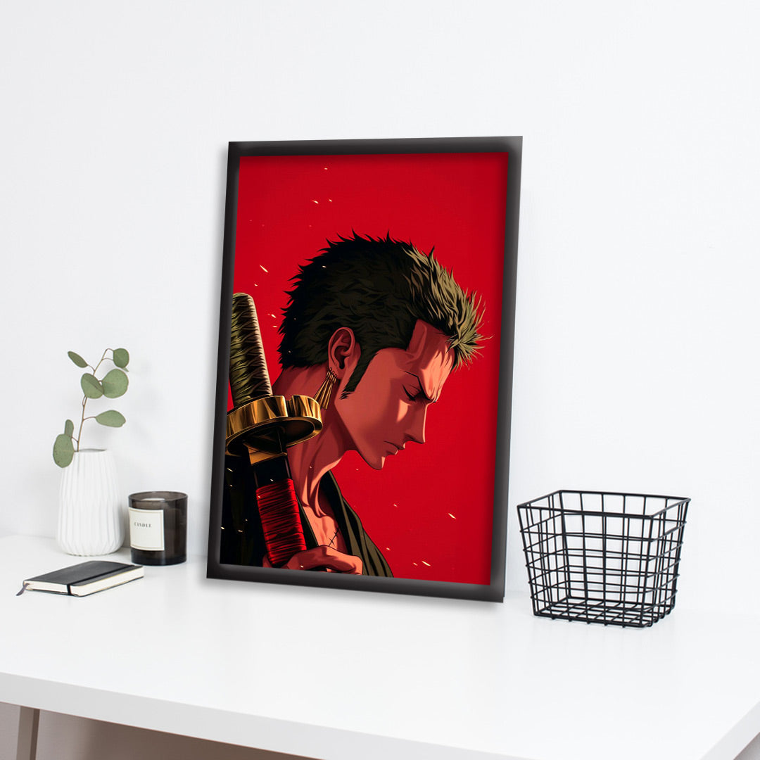 Roronoa Zoro Vector Art | One Piece Framed Poster | Anime Framed Posters - Matt Black Frame (Black Framed, Roronoa Zoro)