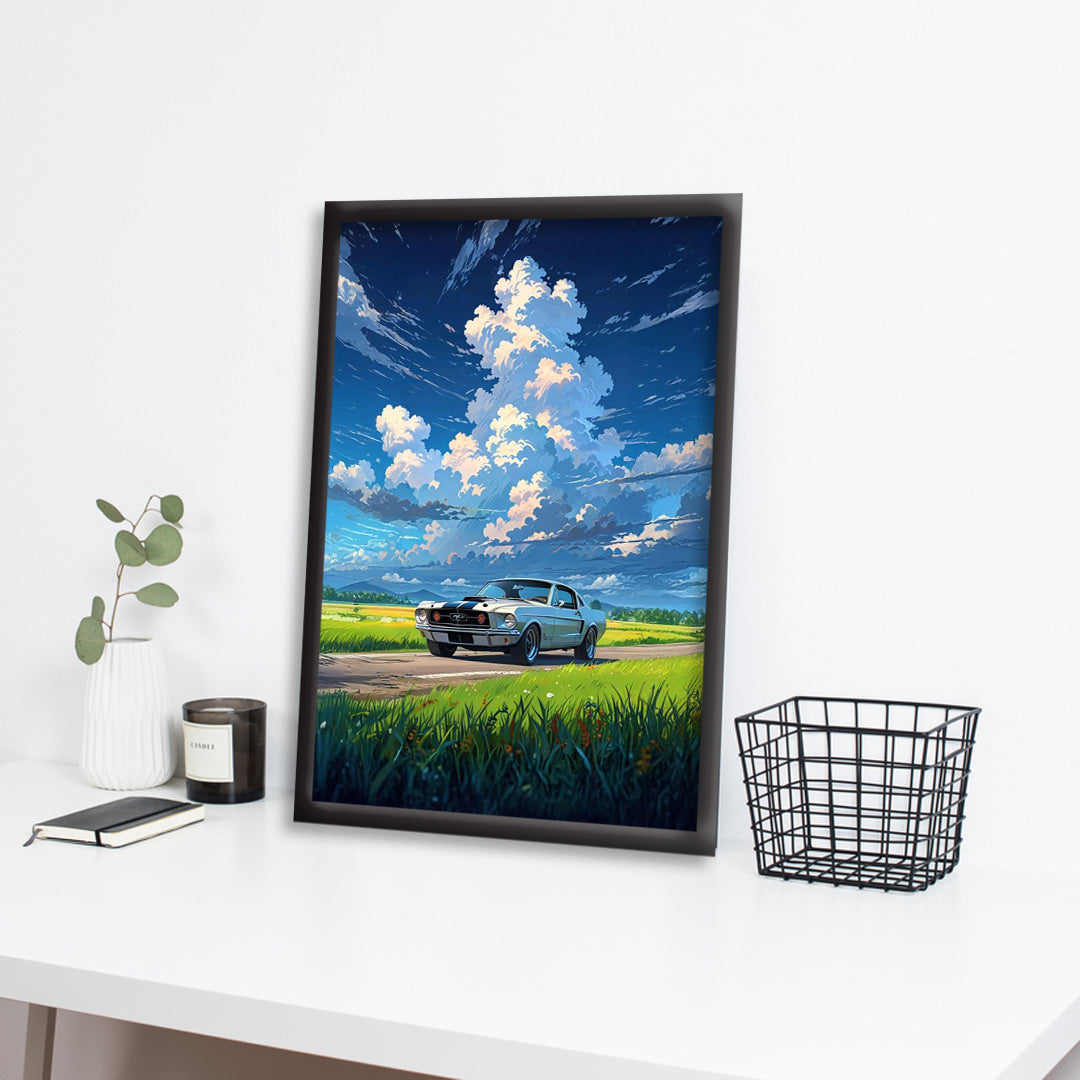 Ford Mustang 1970|Cars Framed Poster | - Matt Black Frame  (Black Framed)