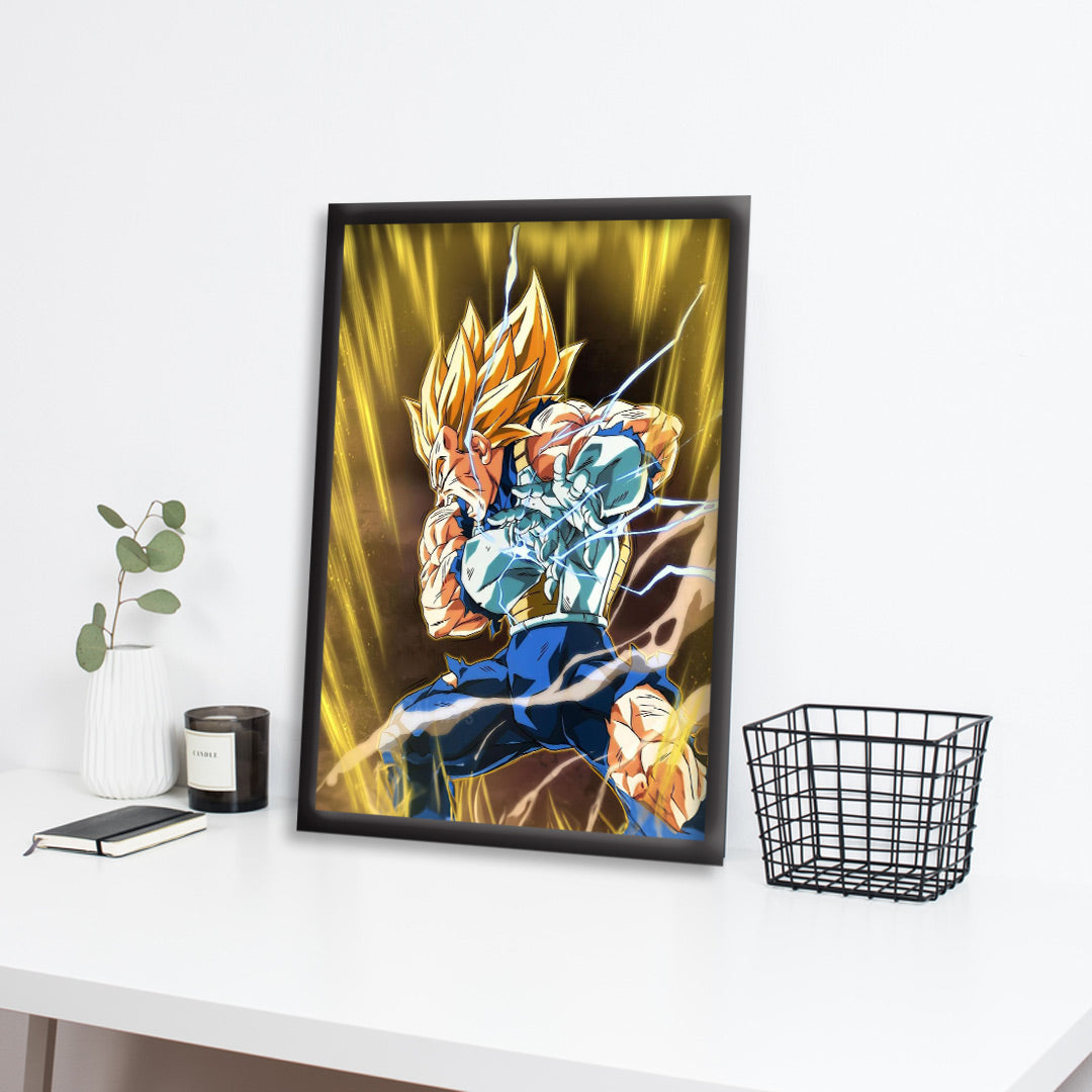 Vegeta - Saiyan Warrior Transformation | Dekorama Framed Wall Art | Anime Wall Frames | Framed Paintings - Matt Black Frame