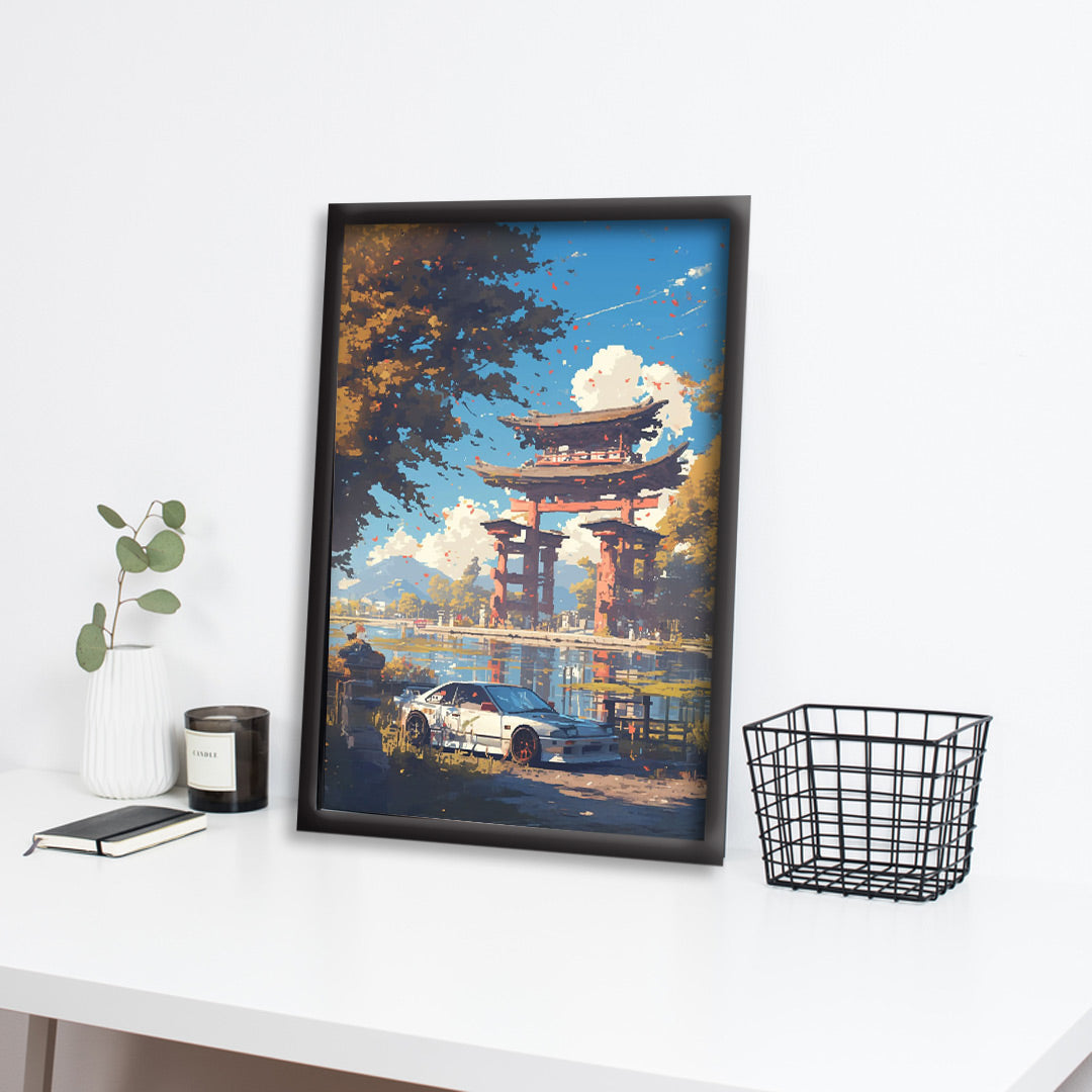 Japnese Pixel Art | Car Framed Poster | Nissan Silvia S13 Framed Posters | JDM Car