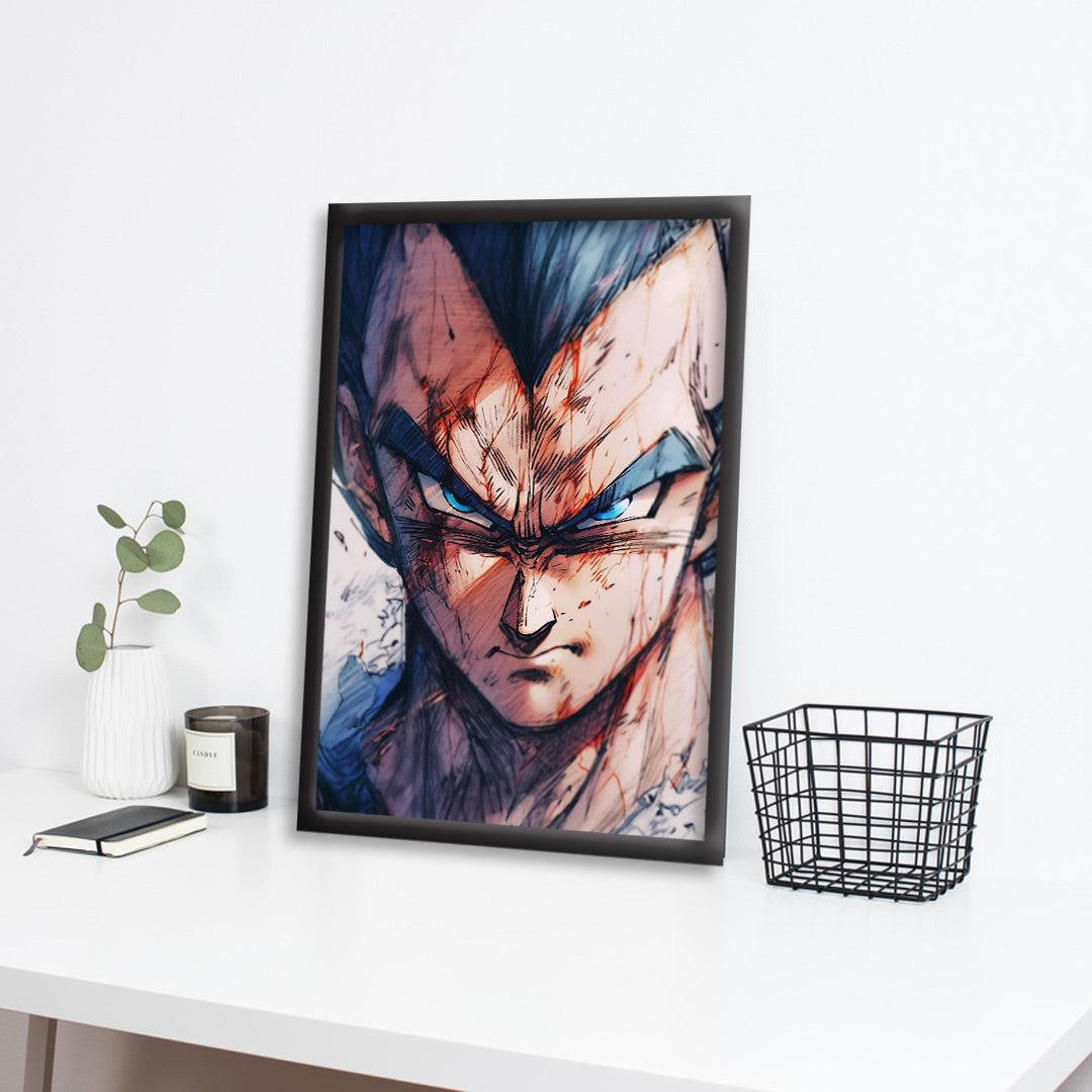 Vegeta Blue God Transformation | Dekorama Framed Wall Art | Anime Wall Frames | Framed Paintings - Matt Black Frame