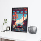 Japnese Pixel Art | Car Framed Poster | Nissan Framed Posters - Matt Black Frame (Black Framed, GTR Skyline)