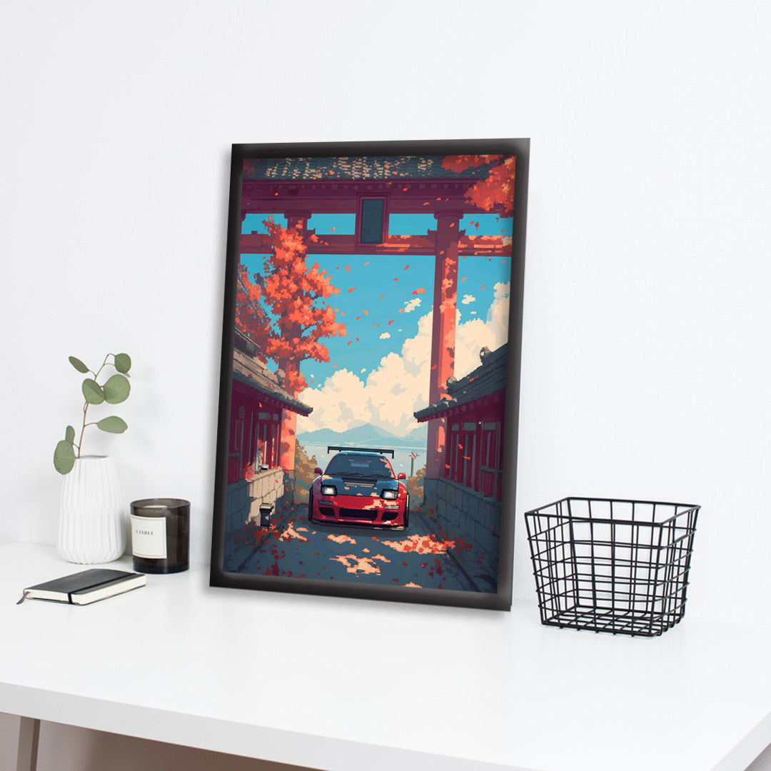 Japnese Pixel Art | Car Framed Poster | Nissan Framed Posters - Matt Black Frame (Black Framed, GTR Skyline)