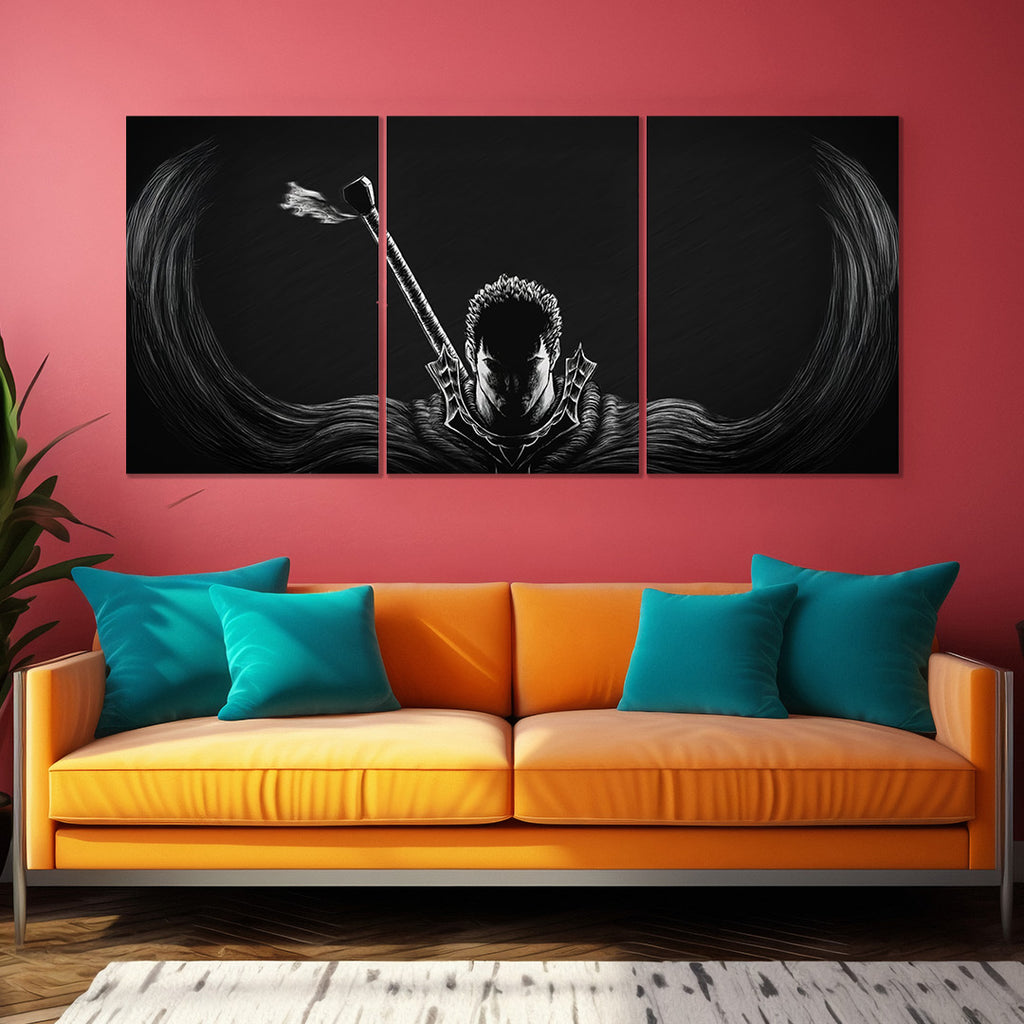 Berserk Guts (Black & White) | Split Wall Poster | Dark Anime Canvas Art