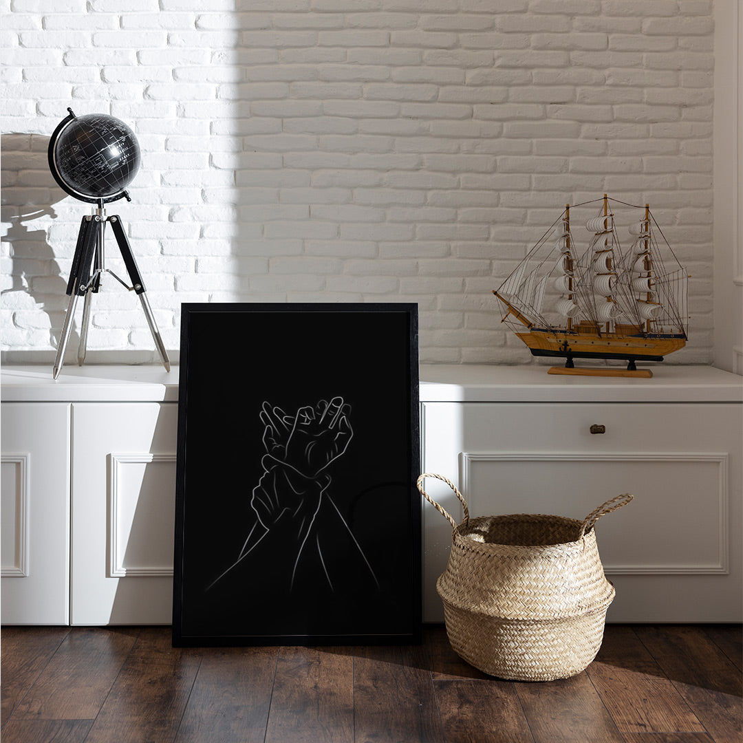 Embrace in Darkness – Romantic Line Drawing Art | Sensual Hand Illustration Poster