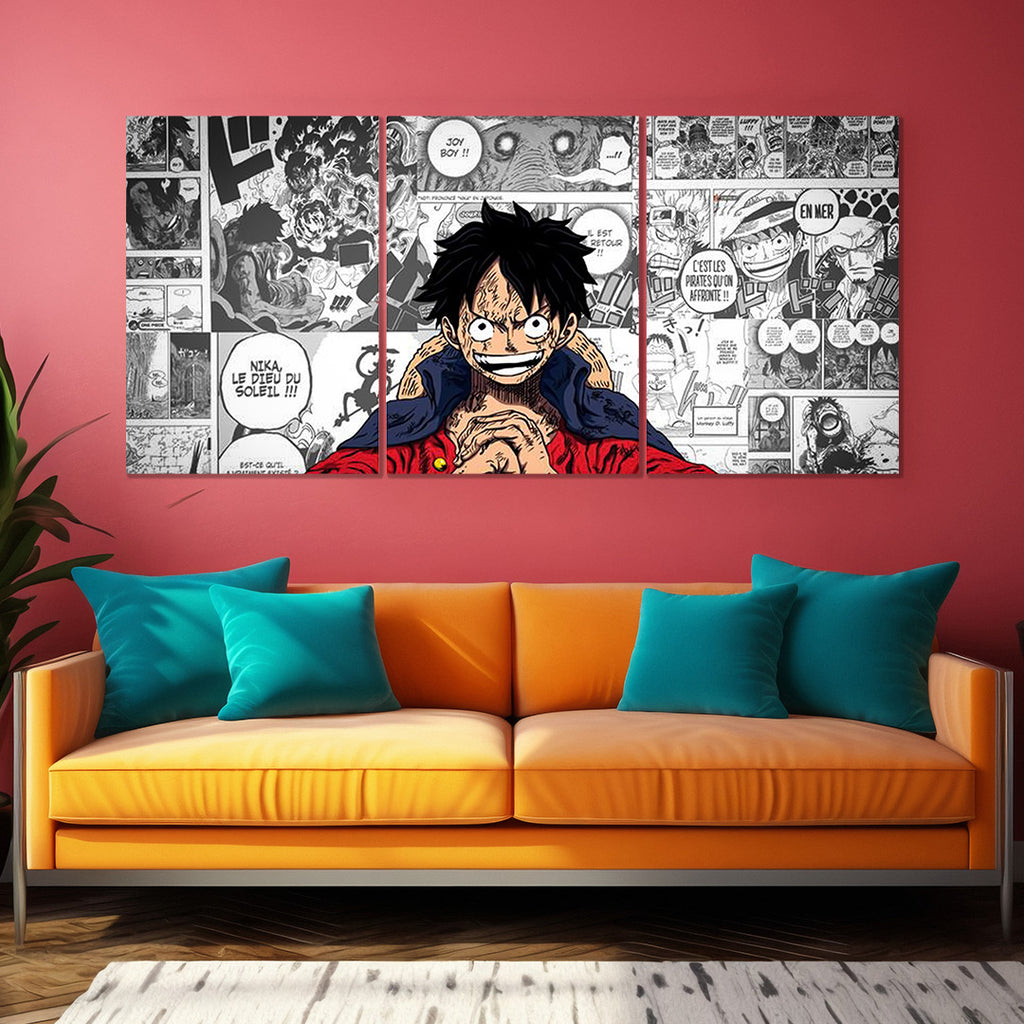 One Piece | Monkey D. Luffy | Nika Manga Split Wall Poster | Color & Black-White Anime Canvas