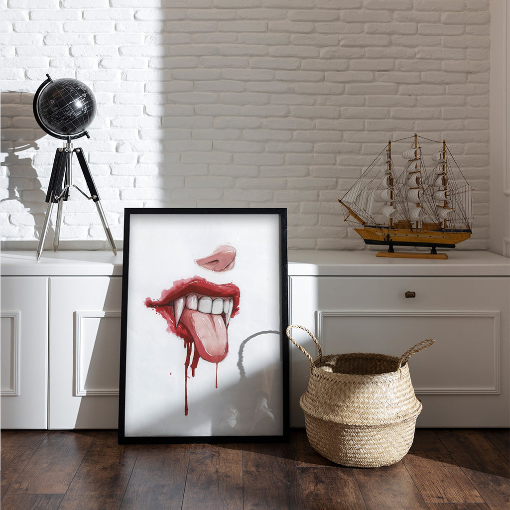 Savage Expression – Vampire Tongue Art Poster | Gothic Mouth Illustration