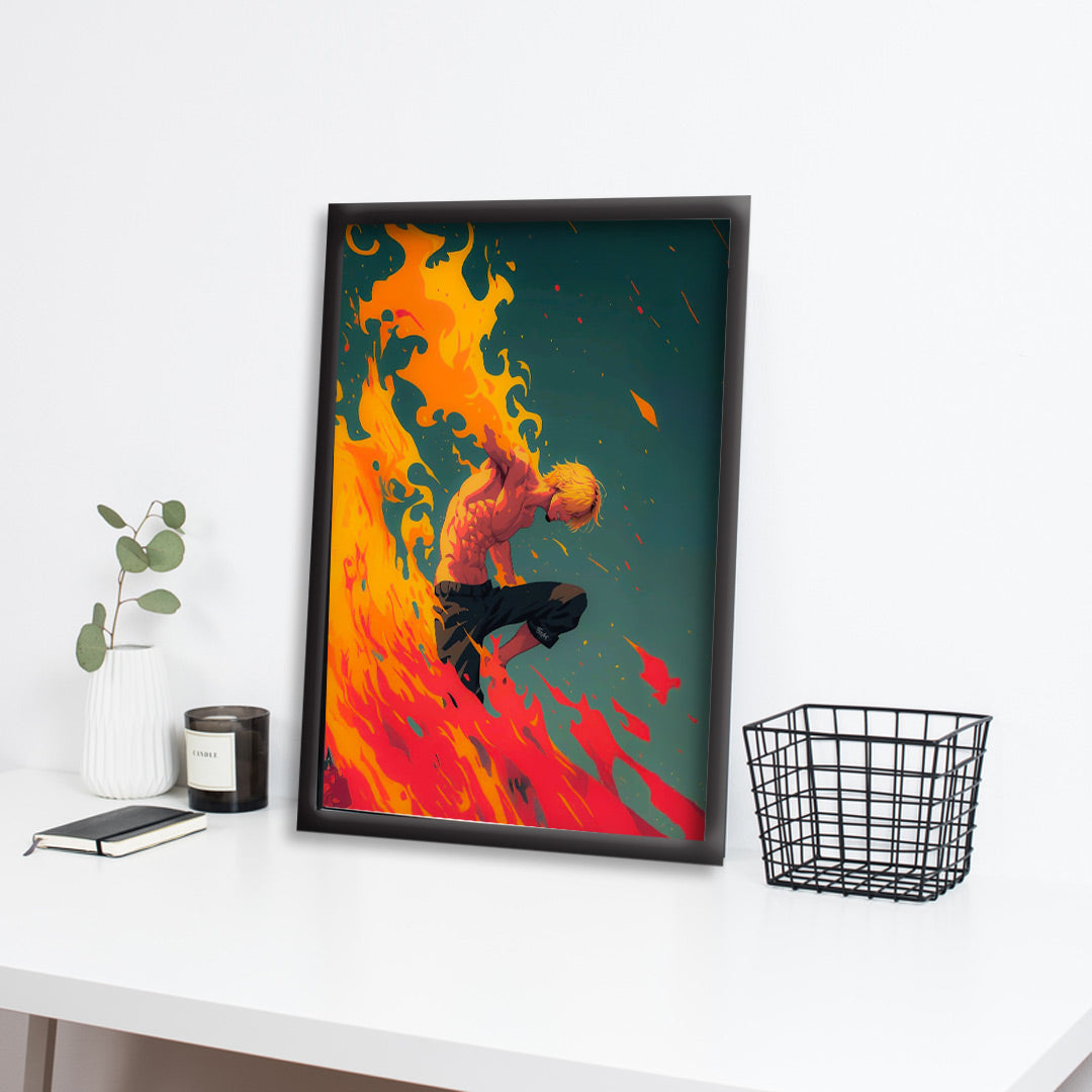 One Piece Anime Wall Art | Sanji  Poster | One Piece Anime Wall Art in Fiery Action Style | Anime Posters
