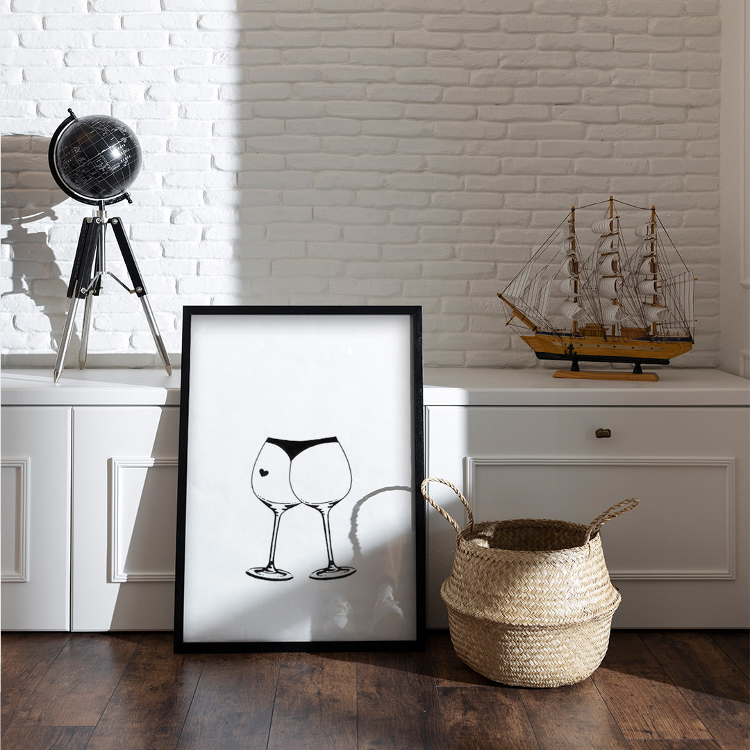 Cheers to Curves – Bold Black & White Wine-Inspired Poster