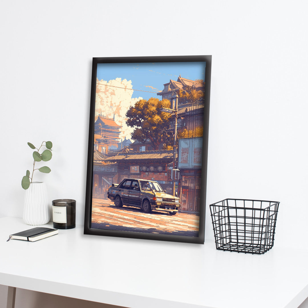 Toyota AE70 JDM Poster | Classic Japanese Car Wall Art | Vintage Street Scene