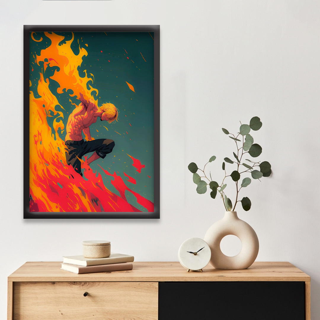 One Piece Anime Wall Art | Sanji  Poster | One Piece Anime Wall Art in Fiery Action Style | Anime Posters