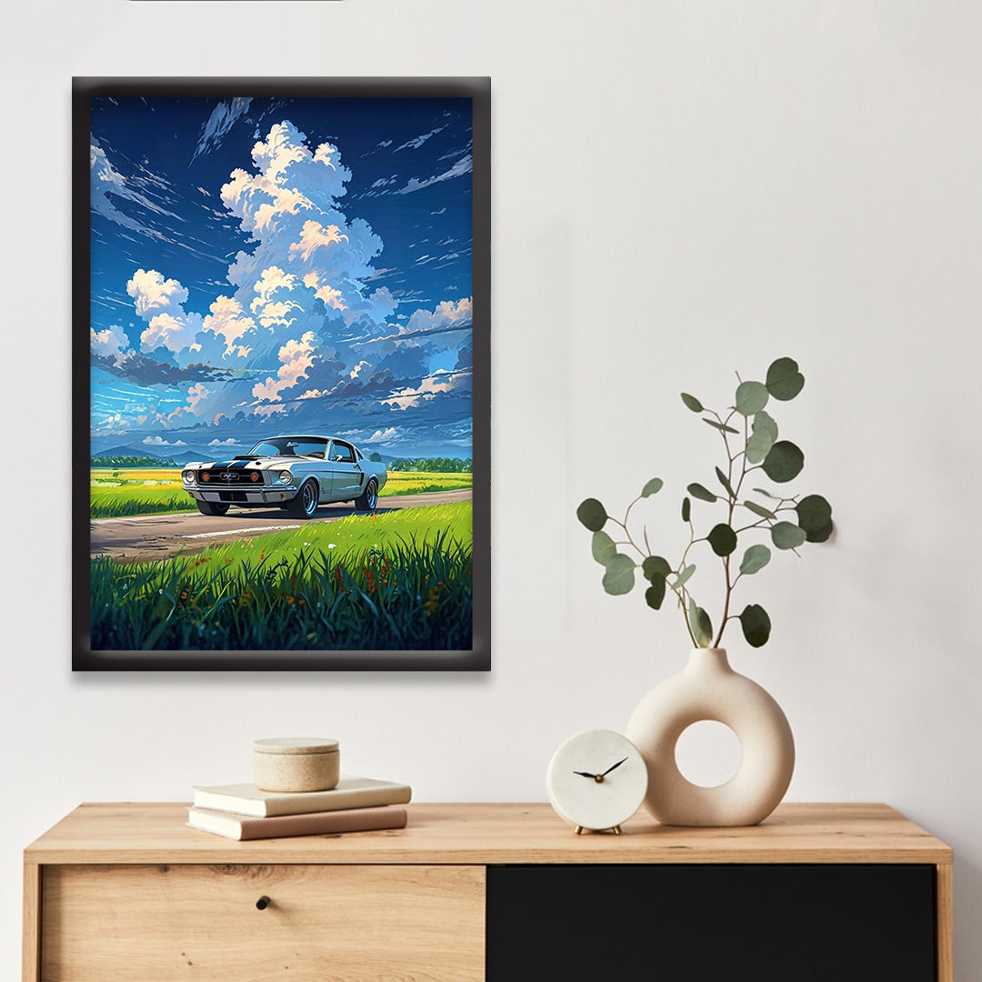 Ford Mustang 1970|Cars Framed Poster | - Matt Black Frame  (Black Framed)