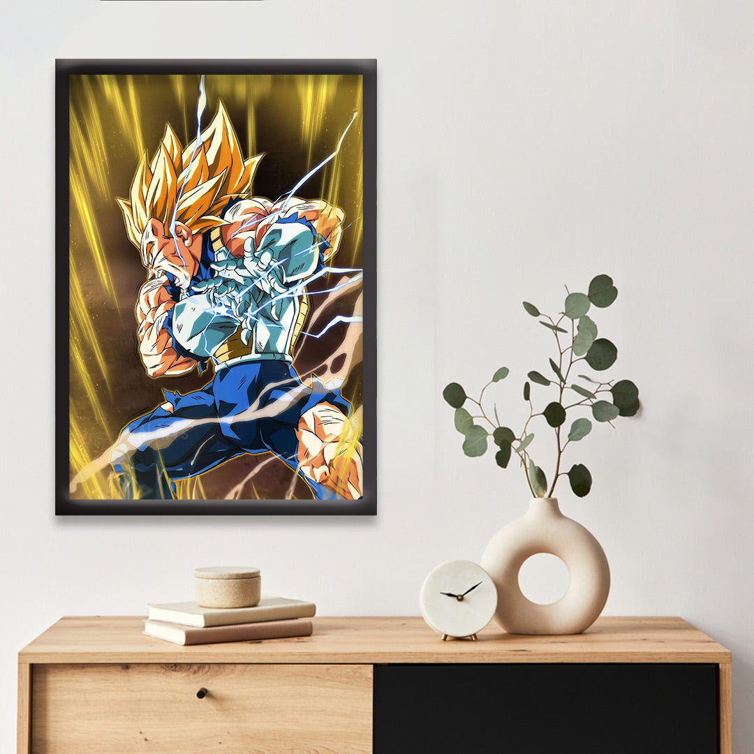 Vegeta - Saiyan Warrior Transformation | Dekorama Framed Wall Art | Anime Wall Frames | Framed Paintings - Matt Black Frame