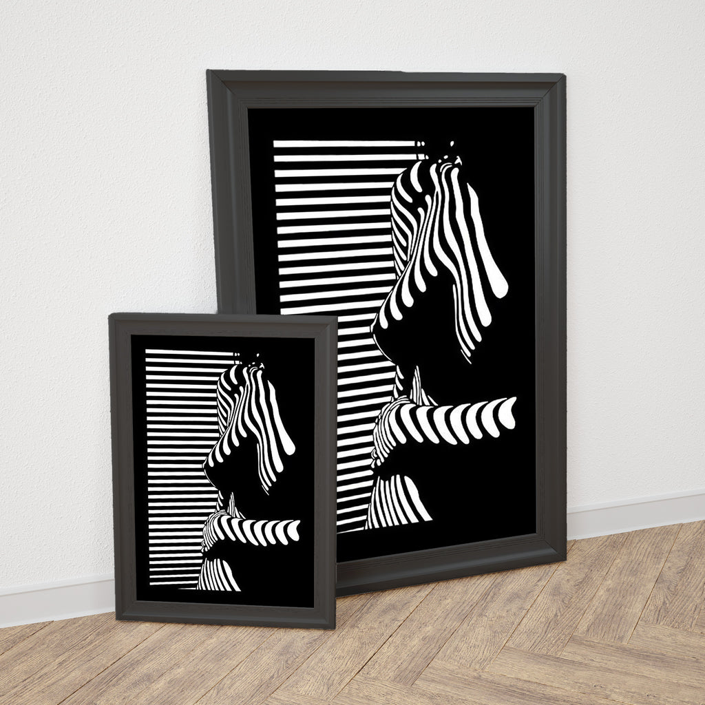 Abstract Female | Silhouette with Striped Light Poster– Black & White| Sketch Line Painting | Simple Abstract Art