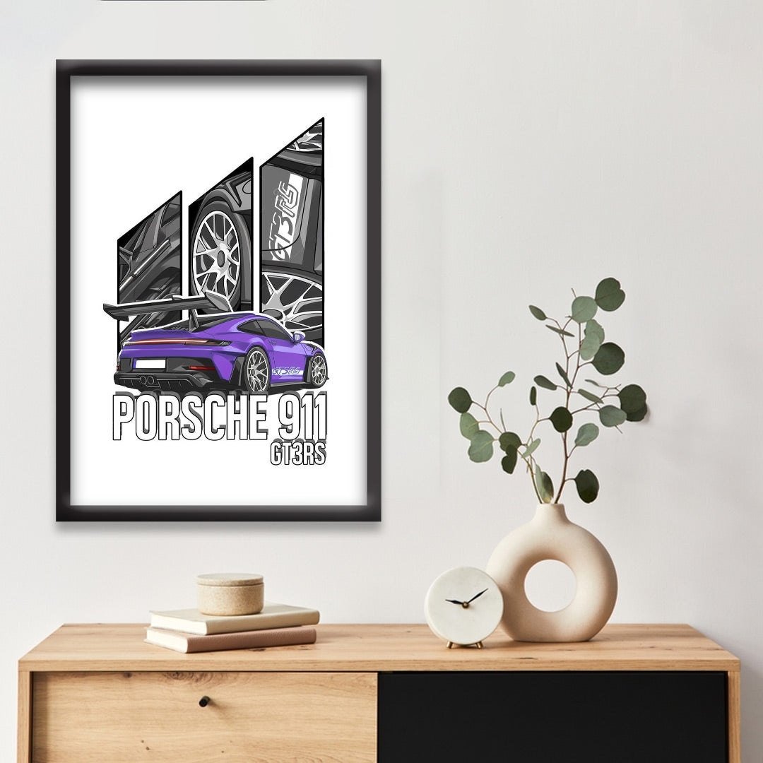 Porsche 911 GT3RS | Supercar Framed Poster | Car Framed Posters - Matt Black Frame
