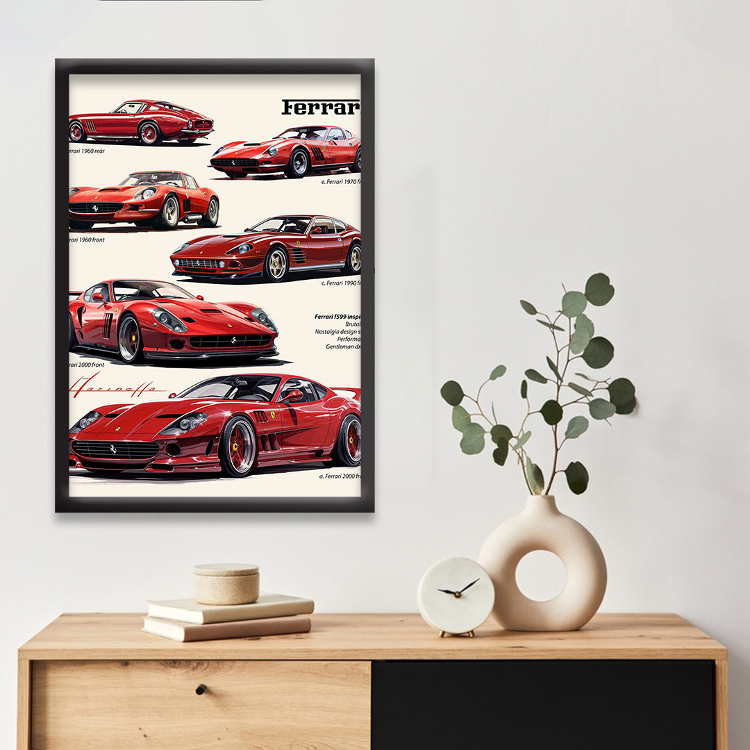 Ferrari Evolution Poster – Classic to Modern Supercar  | Dekorama Framed Wall Art |  Cars Framed Posters