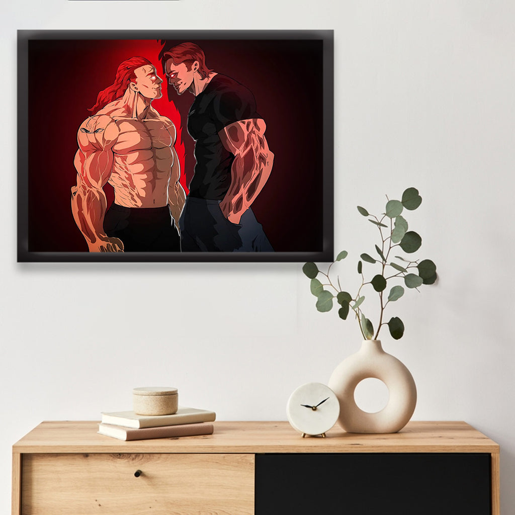 Yujiro and Baki Hanma Face-Off Poster| Dekorama Framed Wall Art | Anime Wall Frames & Posters