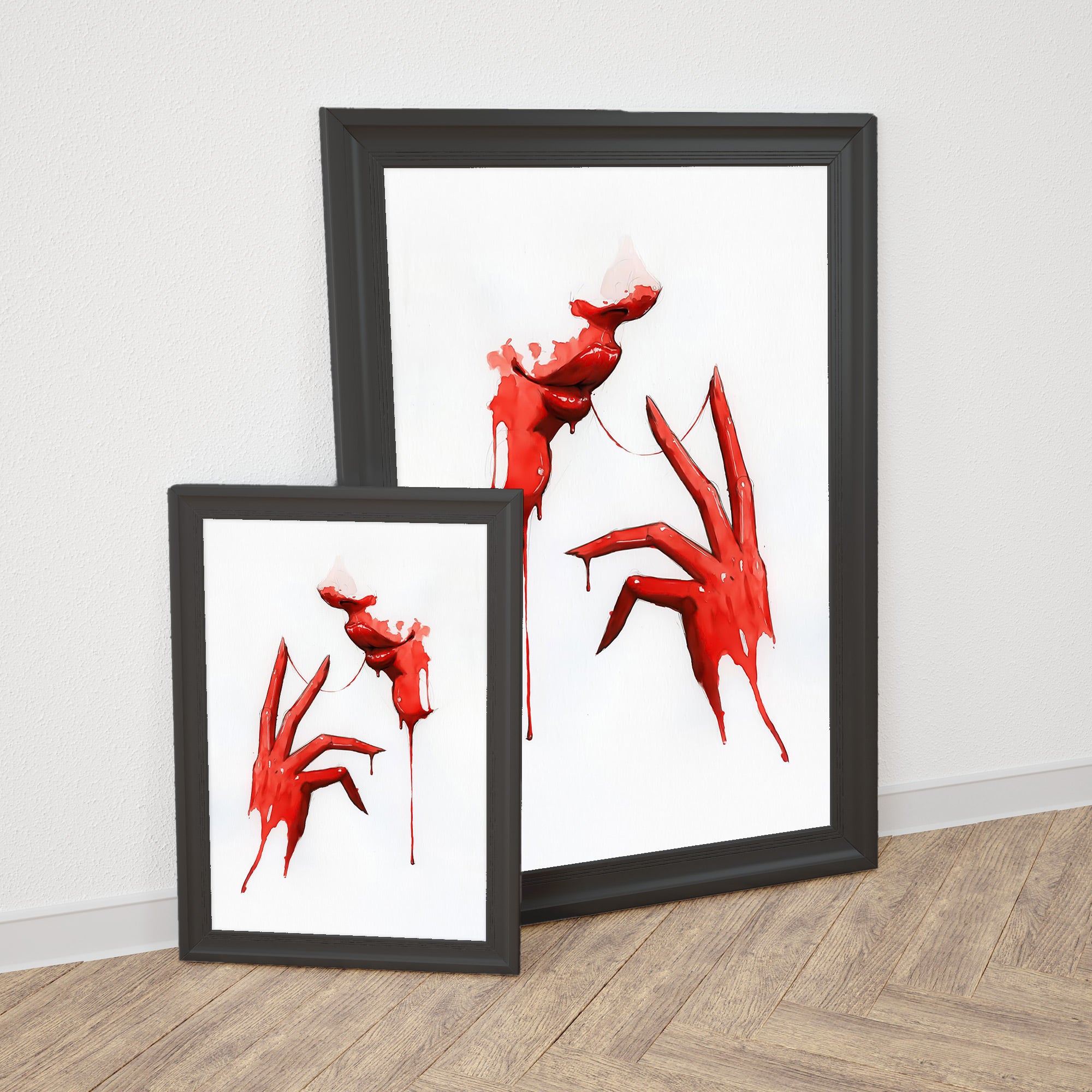 Thread of Seduction – Abstract Red Hand & Lips Artwork | Modern Dark Aesthetic Wall Art