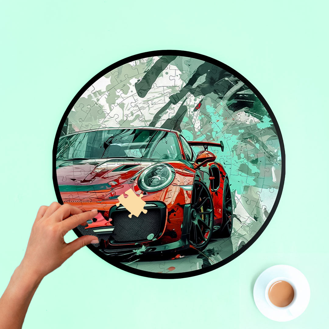 Jurojin Junction Circular Frame Jigsaw Puzzle for Couples  | Porsche Puzzles | 160 Piece Circular Jigsaw Puzzle for Adults & Kids above 15+ Years | Puzzle Games for Car Lovers