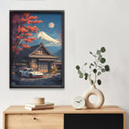 Japnese Pixel Art | Car Framed Poster | Porsche 911 RWB | Japanese Ryokan & Mount Fuji Scenic | JDM-Euro Wall Art