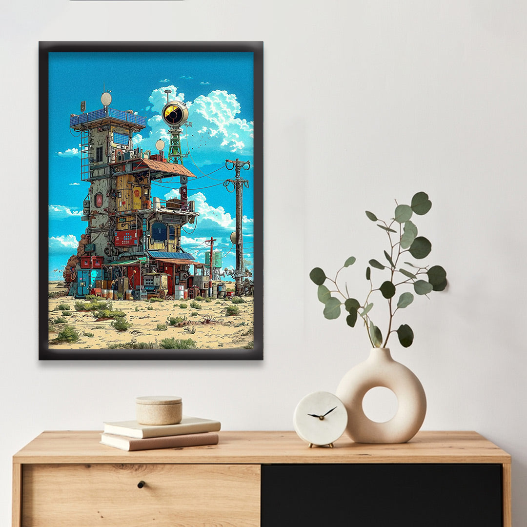 canvas wall art – futuristic with colorful buildings | Aesthetic Anime Scenery Wall Art Digital Reprint Painting  (With Frame)