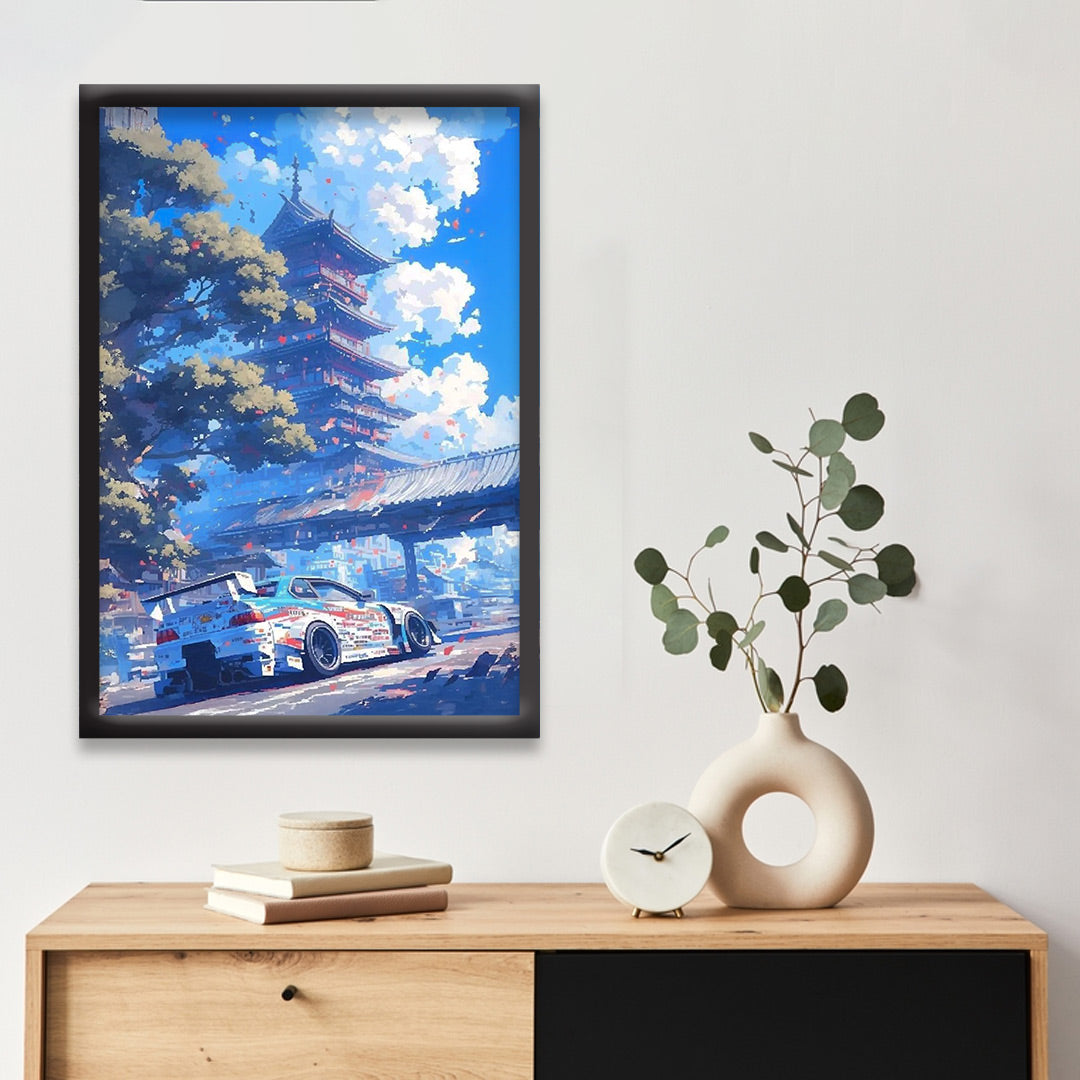Japanese Pixel Art | Super Car Framed Poster | Nissan Framed Posters - Matt Black Frame (Black Framed, GTR Skyline)