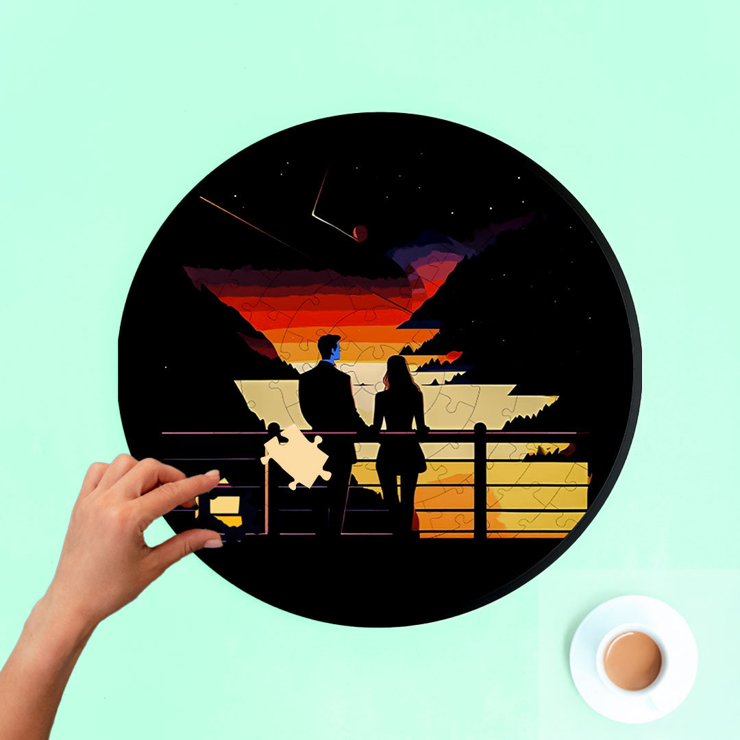Jurojin Junction Circular Frame Jigsaw Puzzle for Couples  | Couple Puzzles | 160 Piece Circular Jigsaw Puzzle for Adults & Kids above 15+ Years | Puzzle Games for Couples
