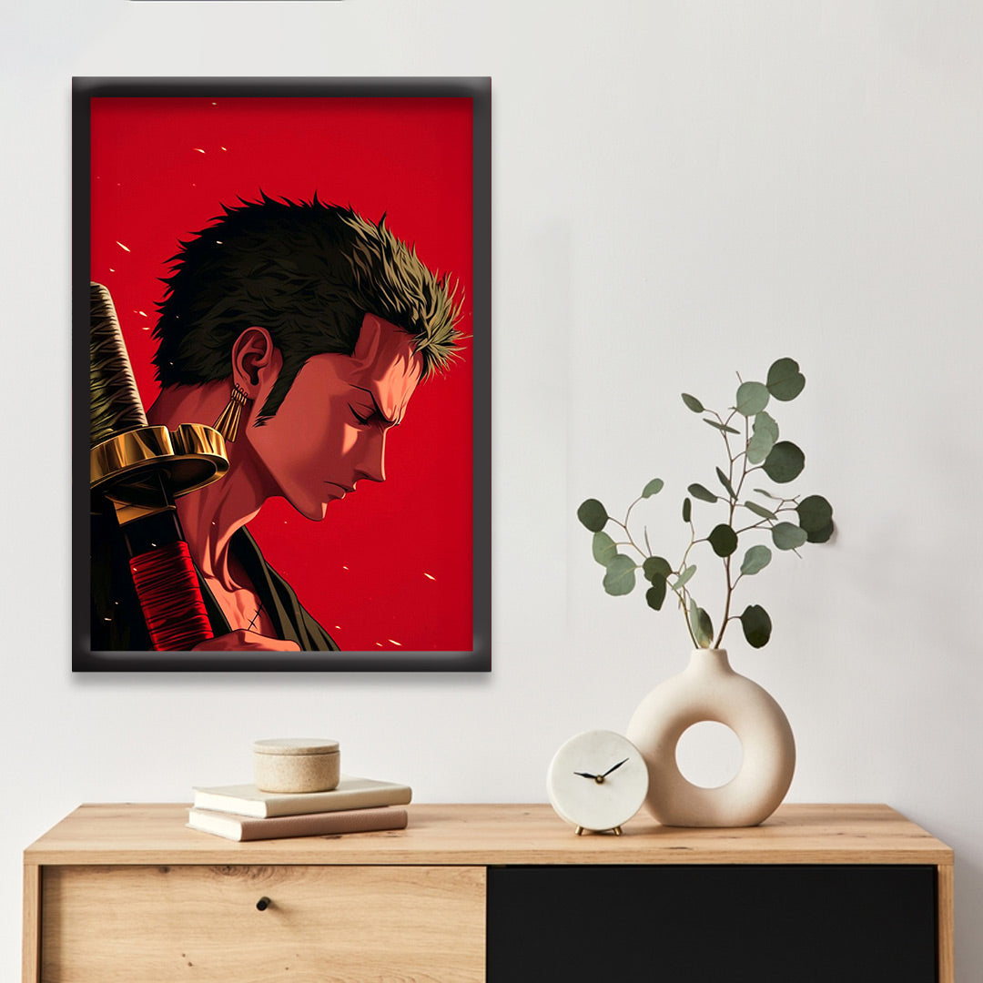 Roronoa Zoro Vector Art | One Piece Framed Poster | Anime Framed Posters - Matt Black Frame (Black Framed, Roronoa Zoro)