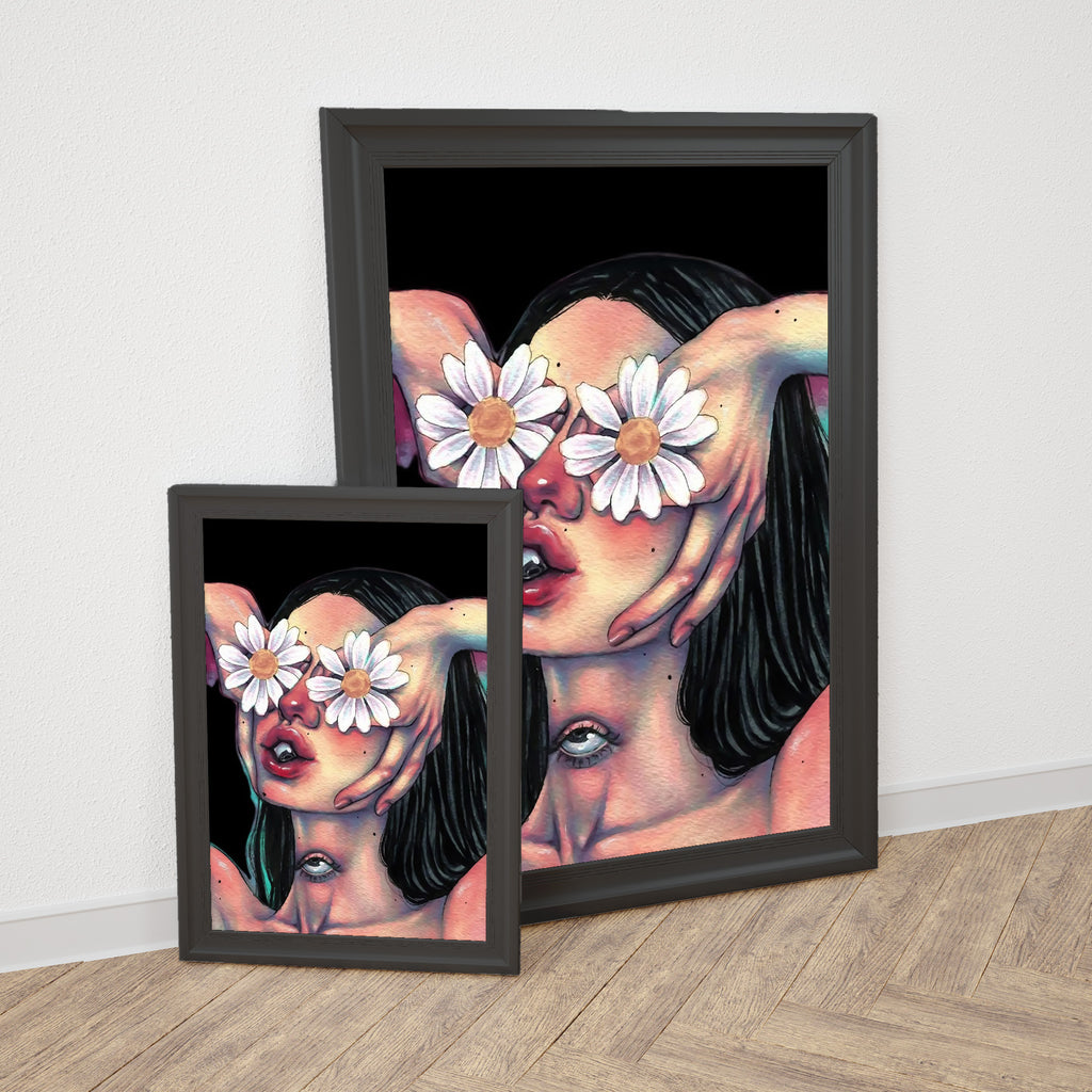 Floral Eyes & Inner Sight – Modern Psychedelic Art Print | Simple Abstract Art