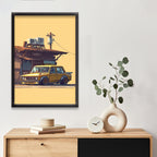 Japnese Pixel Art | Car Framed Poster | Nissan Framed Posters - Matt Black Frame (Black Framed, Classic car)
