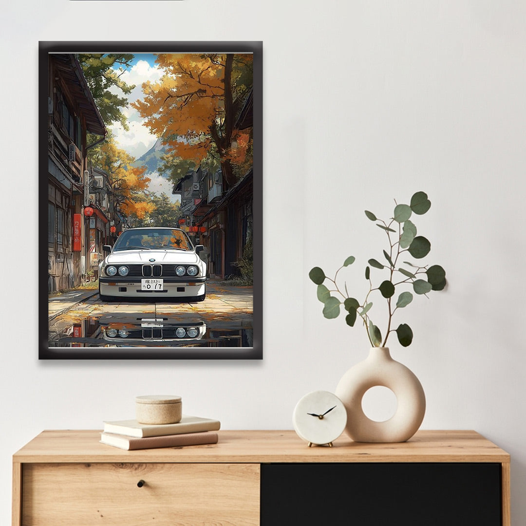 Beamer E30 | Retro Supercar Framed Poster | Vintage car Framed Posters - Matt Black Frame (Black Framed, E30)