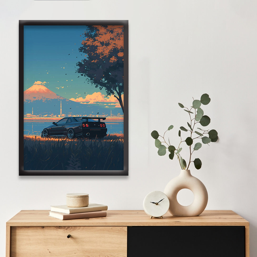 Japnese Pixel Art | Car Framed Poster | Nissan Framed Posters - GTR Skyline R-34