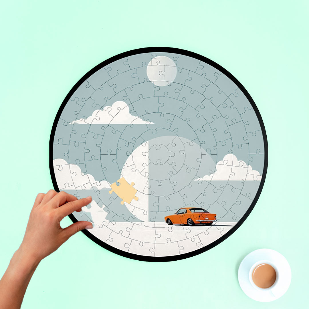 Jurojin Junction Circular Frame Jigsaw Puzzle for Couples  | Car Puzzles | 160 Piece Circular Jigsaw Puzzle for Adults & Kids above 15+ Years | Puzzle Games for Car Lovers