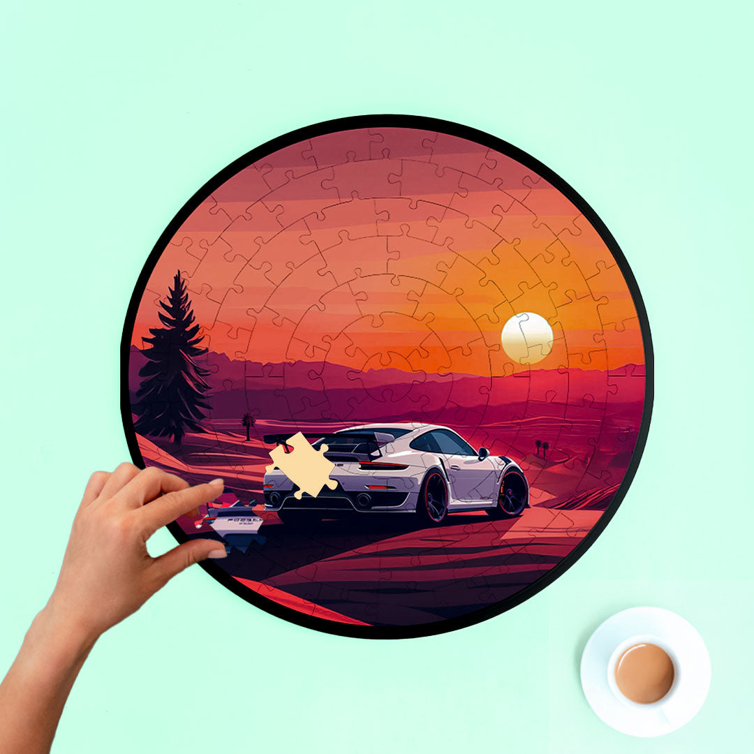 Jurojin Junction Circular Frame Jigsaw Puzzle for Couples  | Porsche Puzzles | 160 Piece Circular Jigsaw Puzzle for Adults & Kids above 15+ Years | Puzzle Games for Car Lovers
