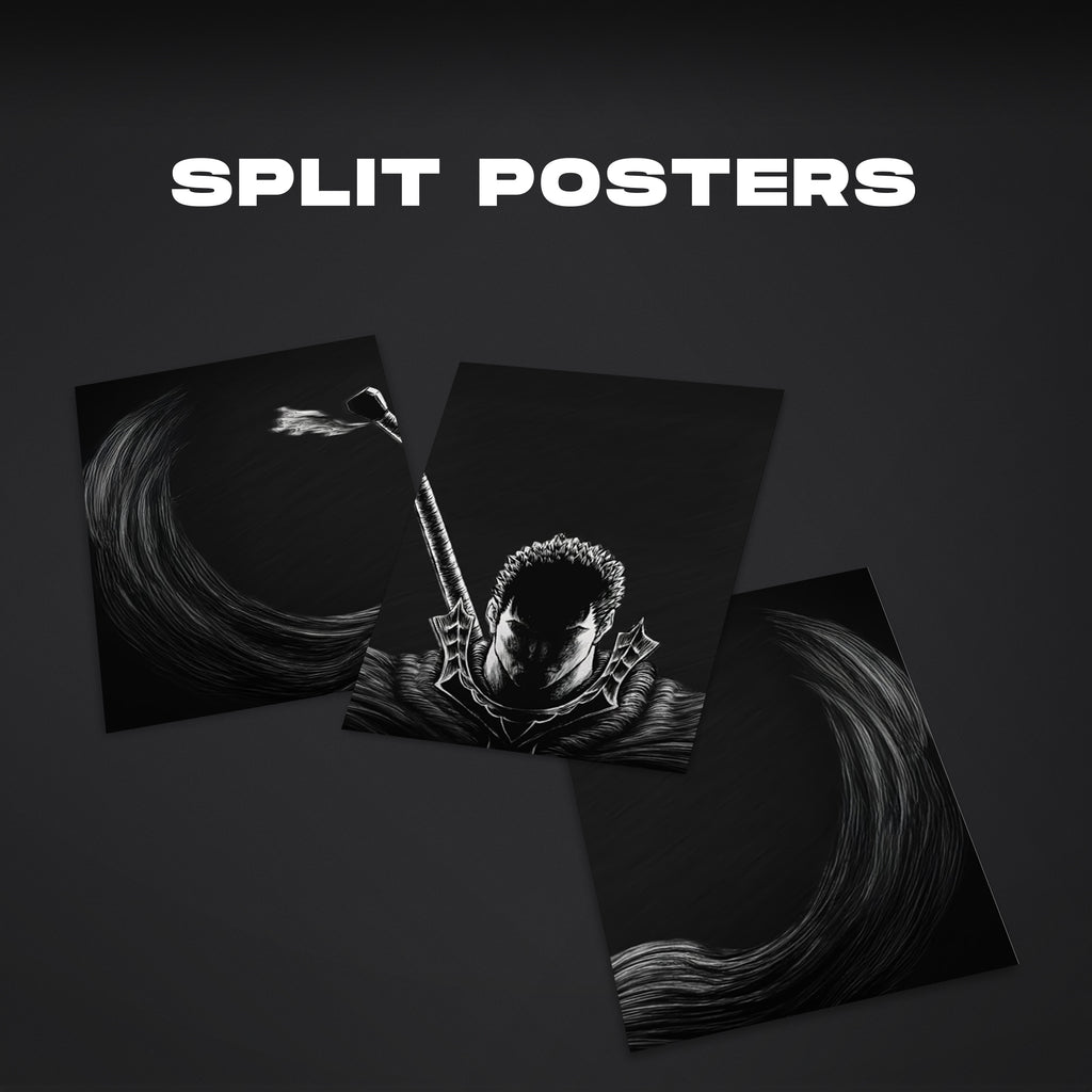 Berserk Guts (Black & White) | Split Wall Poster | Dark Anime Canvas Art